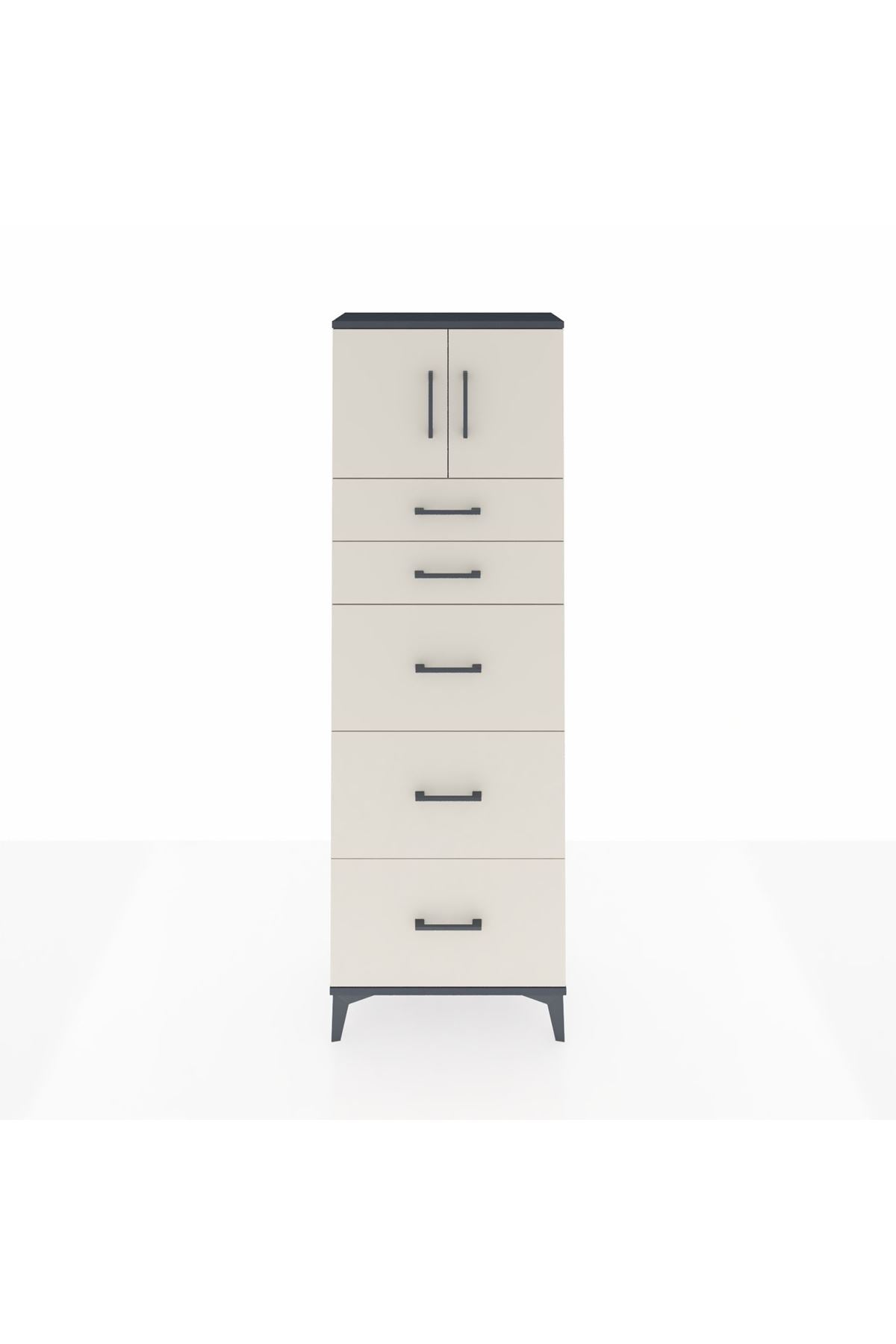 Arges Dolap Tek Raflı 5 Çekmeceli 2 Kapaklı 60x30x182 Antrasit-Aytaşı