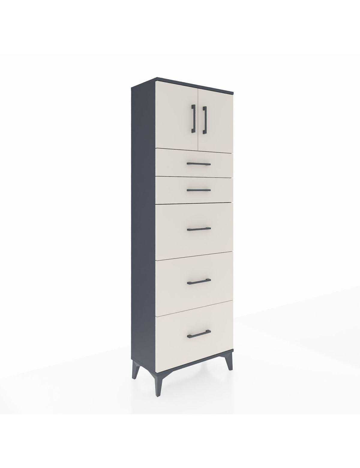 Arges Dolap Tek Raflı 5 Çekmeceli 2 Kapaklı 60x30x182 Antrasit-Aytaşı