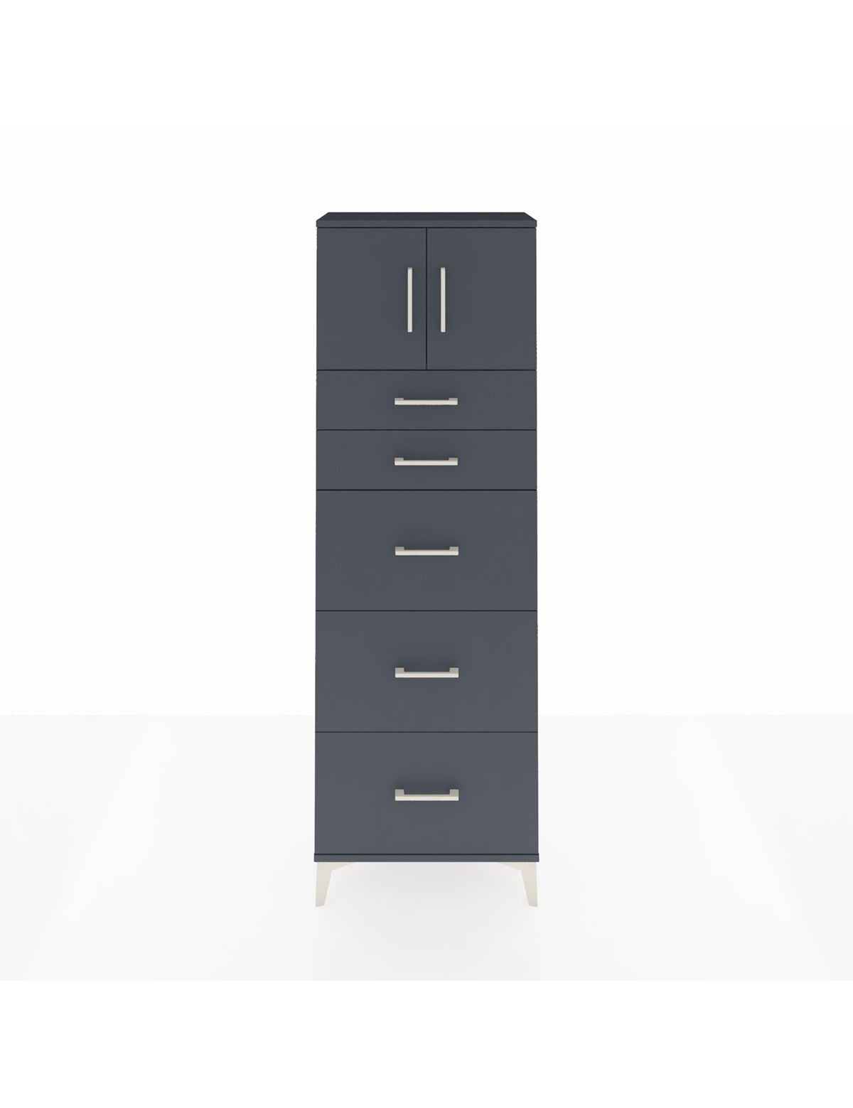 Arges Dolap Tek Raflı 5 Çekmeceli 2 Kapaklı 60x30x182 Antrasit-Antrasit