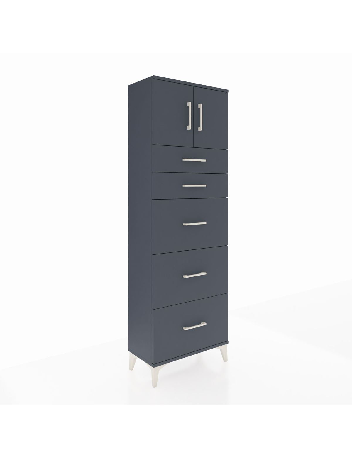 Arges Dolap Tek Raflı 5 Çekmeceli 2 Kapaklı 60x30x182 Antrasit-Antrasit