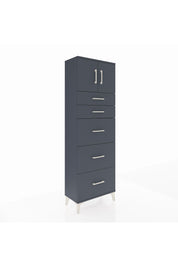 Arges Dolap Tek Raflı 5 Çekmeceli 2 Kapaklı 60x30x182 Antrasit-Antrasit