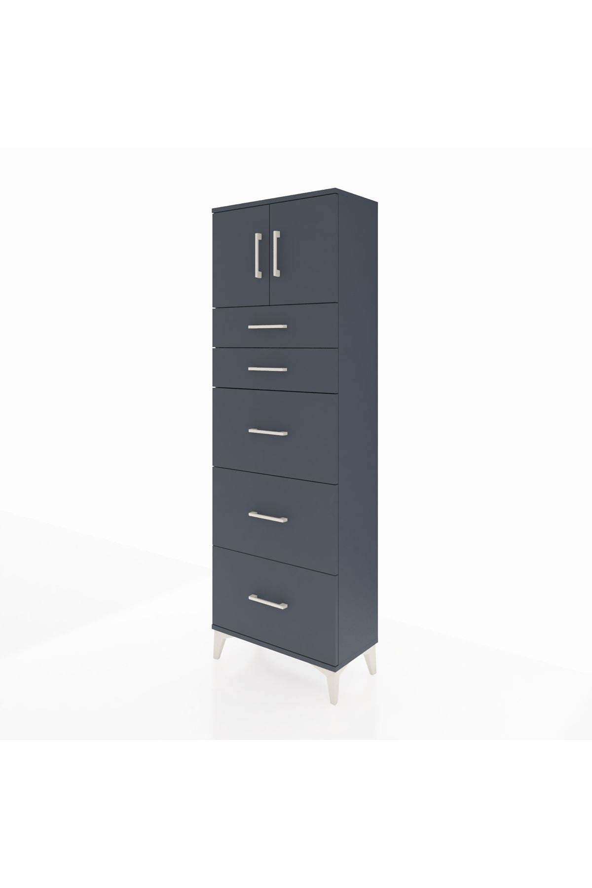 Arges Dolap Tek Raflı 5 Çekmeceli 2 Kapaklı 60x30x182 Antrasit-Antrasit