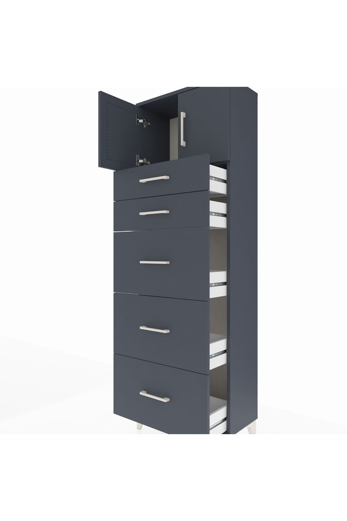 Arges Dolap Tek Raflı 5 Çekmeceli 2 Kapaklı 60x30x182 - S23M022V5A
