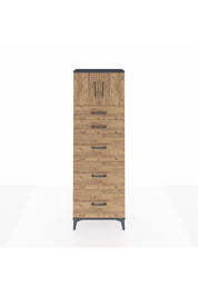 Arges Dolap Tek Raflı 5 Çekmeceli 2 Kapaklı 60x30x182 Antrasit-Çam