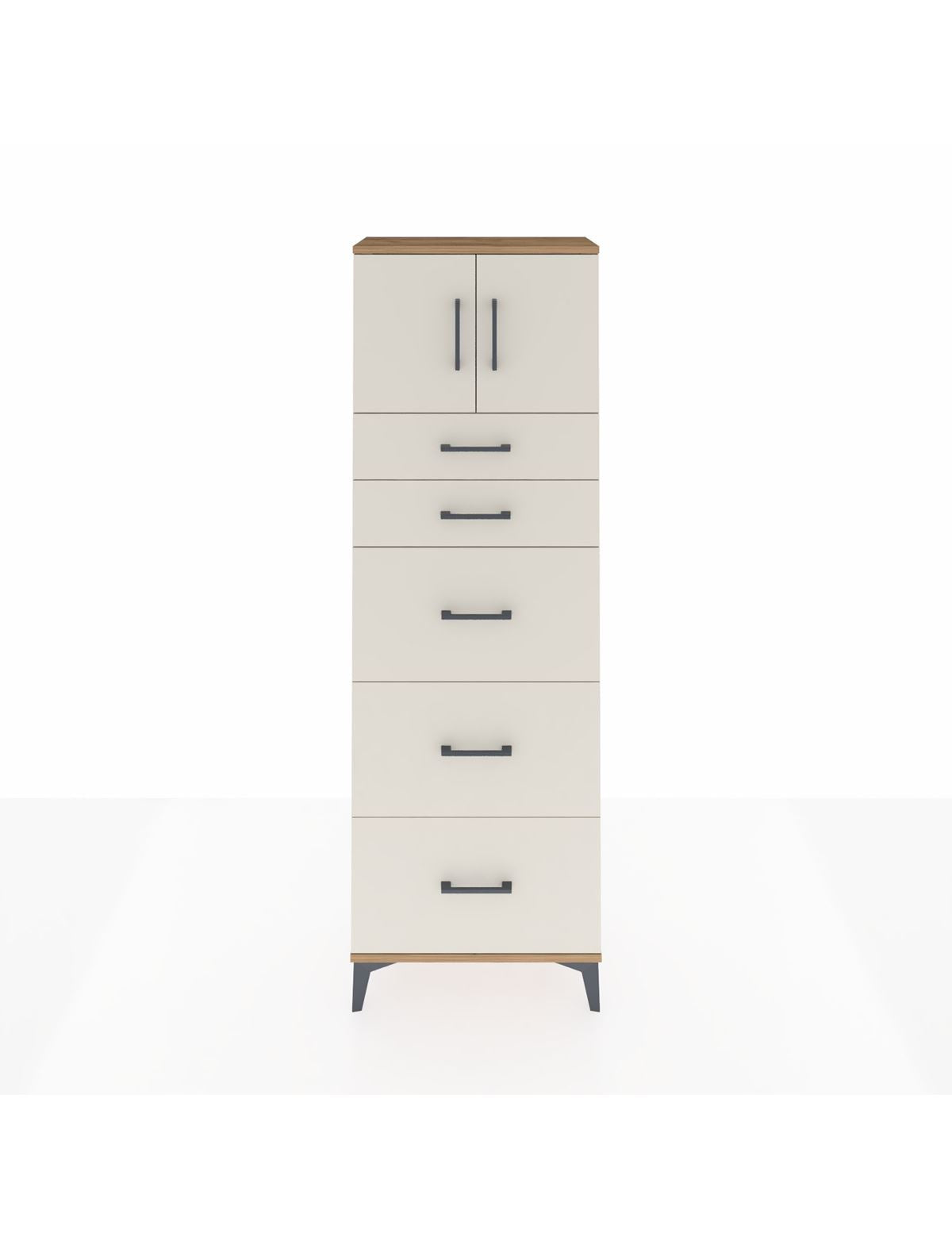 Arges Dolap Tek Raflı 5 Çekmeceli 2 Kapaklı 60x30x182 Çam-Aytaşı