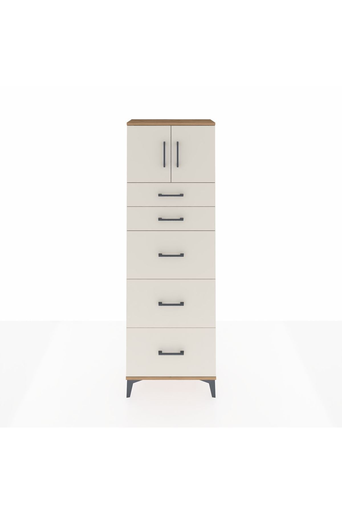 Arges Dolap Tek Raflı 5 Çekmeceli 2 Kapaklı 60x30x182 Çam-Aytaşı