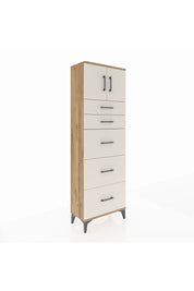 Arges Dolap Tek Raflı 5 Çekmeceli 2 Kapaklı 60x30x182 Çam-Aytaşı