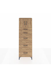 Arges Dolap Tek Raflı 5 Çekmeceli 2 Kapaklı 60x30x182 Çam-Çam