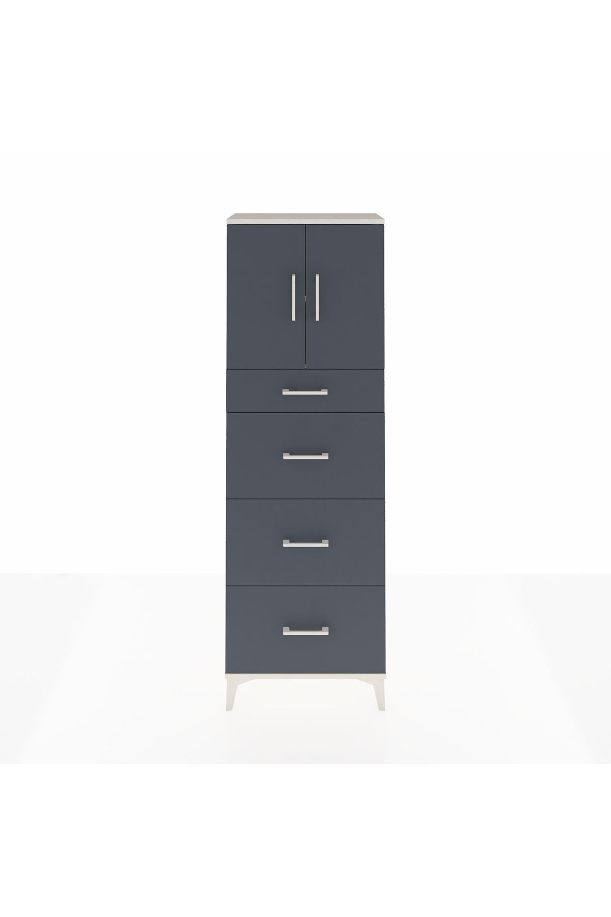 Arges Dolap 2 Raflı 4 Çekmeceli 2 Kapaklı 60x30x182 Aytaşı-Antrasit