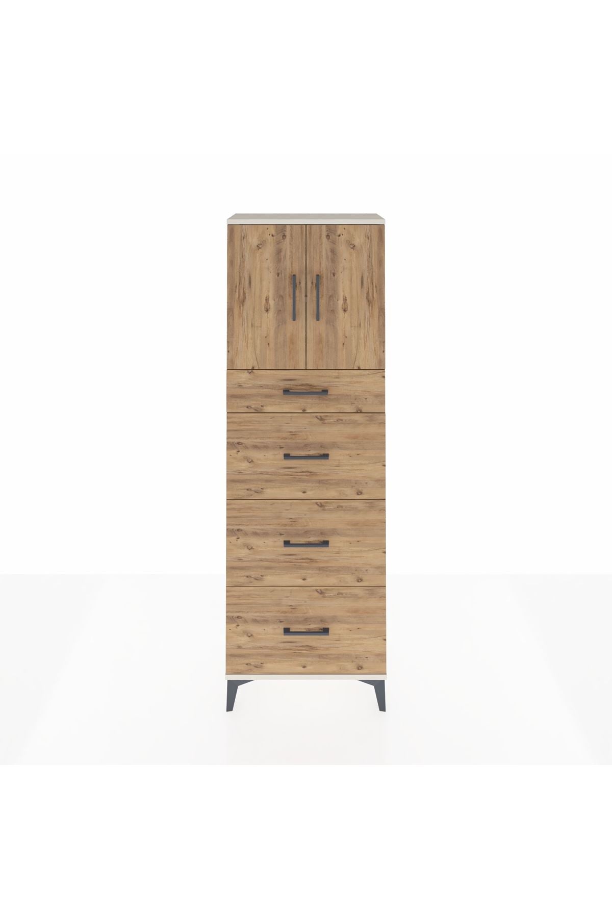 Arges Dolap 2 Raflı 4 Çekmeceli 2 Kapaklı 60x30x182 Aytaşı-Çam