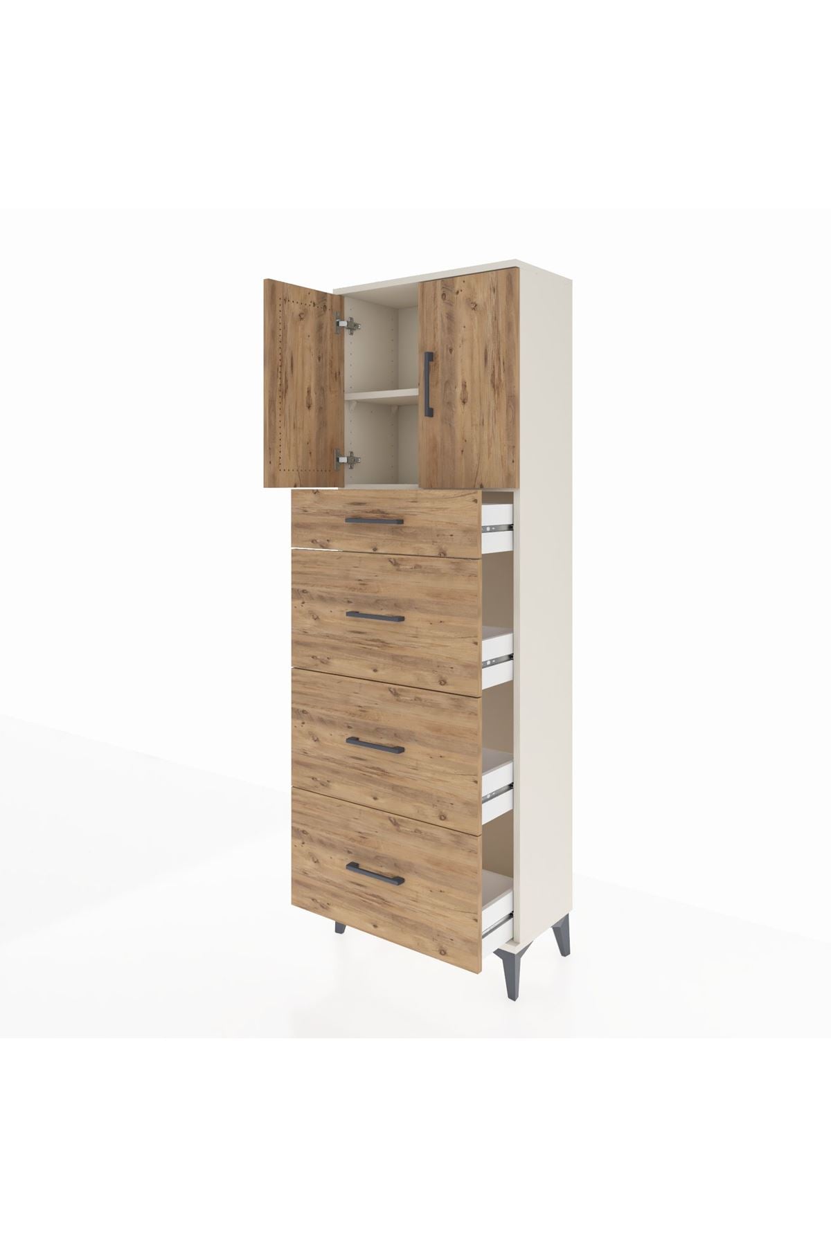 Arges Dolap 2 Raflı 4 Çekmeceli 2 Kapaklı 60x30x182 Aytaşı-Çam