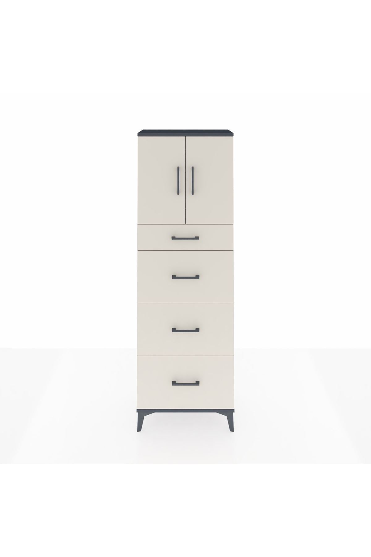 Arges Dolap 2 Raflı 4 Çekmeceli 2 Kapaklı 60x30x182 Antrasit-Aytaşı