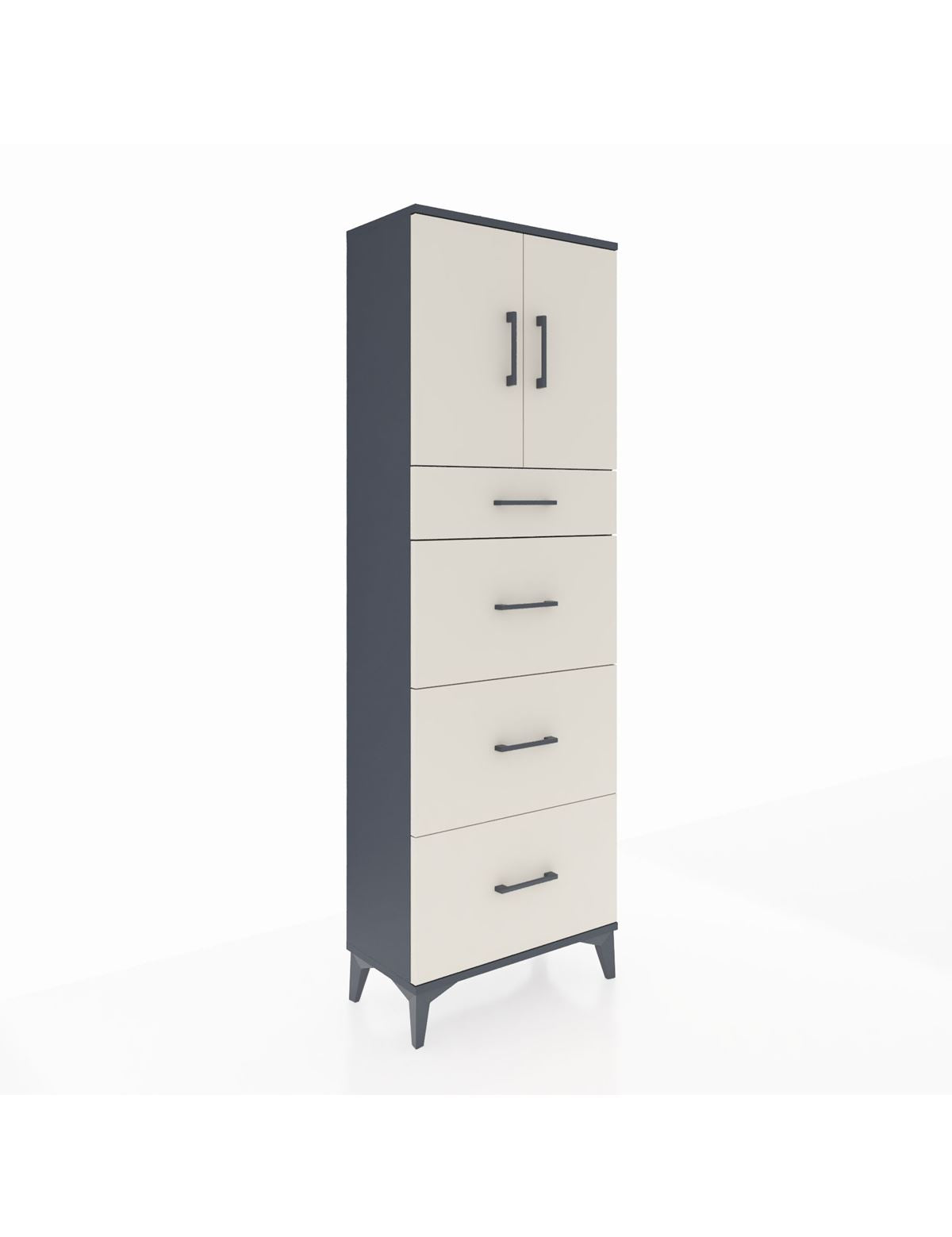 Arges Dolap 2 Raflı 4 Çekmeceli 2 Kapaklı 60x30x182 Antrasit-Aytaşı