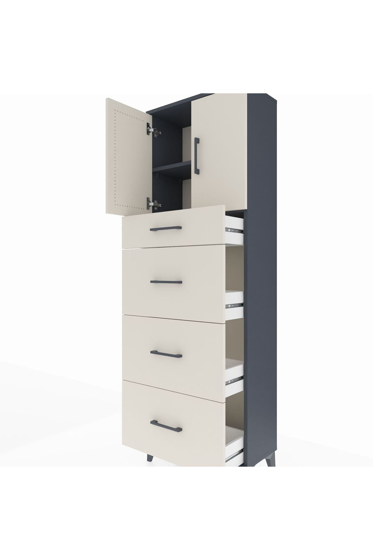 Arges Dolap 2 Raflı 4 Çekmeceli 2 Kapaklı 60x30x182 Antrasit-Aytaşı