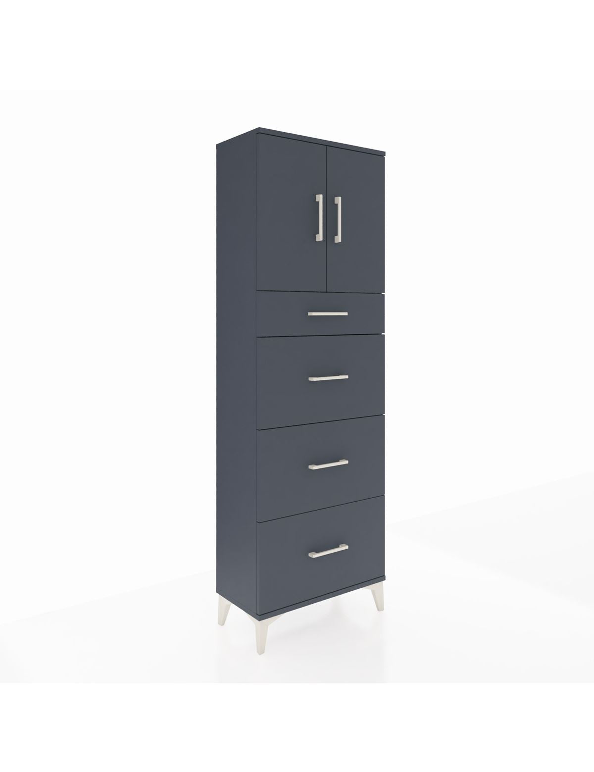 Arges Dolap 2 Raflı 4 Çekmeceli 2 Kapaklı 60x30x182 Antrasit-Antrasit