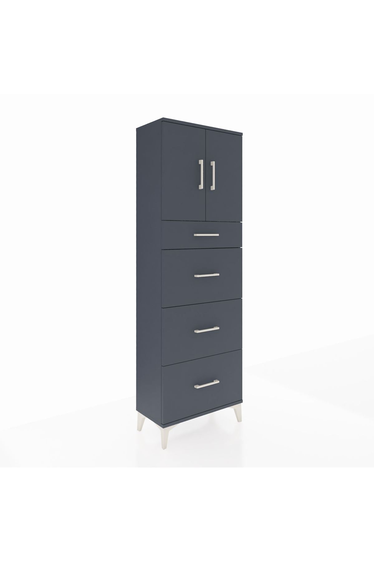 Arges Dolap 2 Raflı 4 Çekmeceli 2 Kapaklı 60x30x182 Antrasit-Antrasit