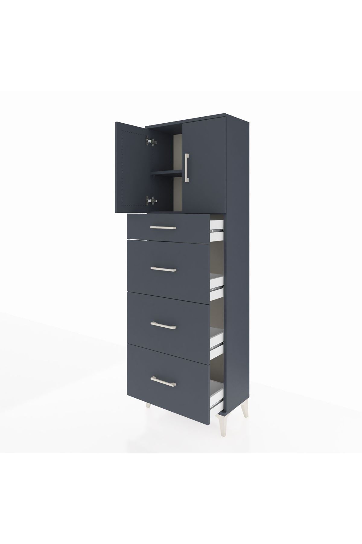 Arges Dolap 2 Raflı 4 Çekmeceli 2 Kapaklı 60x30x182 Antrasit-Antrasit