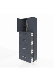 Arges Dolap 2 Raflı 4 Çekmeceli 2 Kapaklı 60x30x182 Antrasit-Antrasit