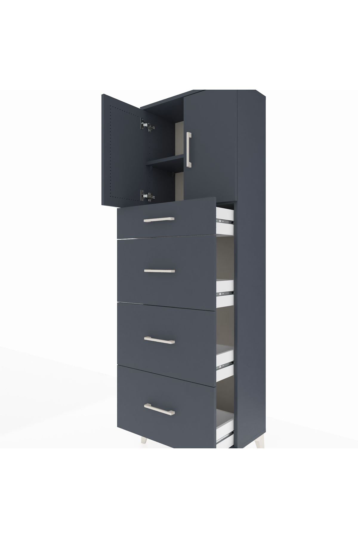 Arges Dolap 2 Raflı 4 Çekmeceli 2 Kapaklı 60x30x182 Antrasit-Antrasit