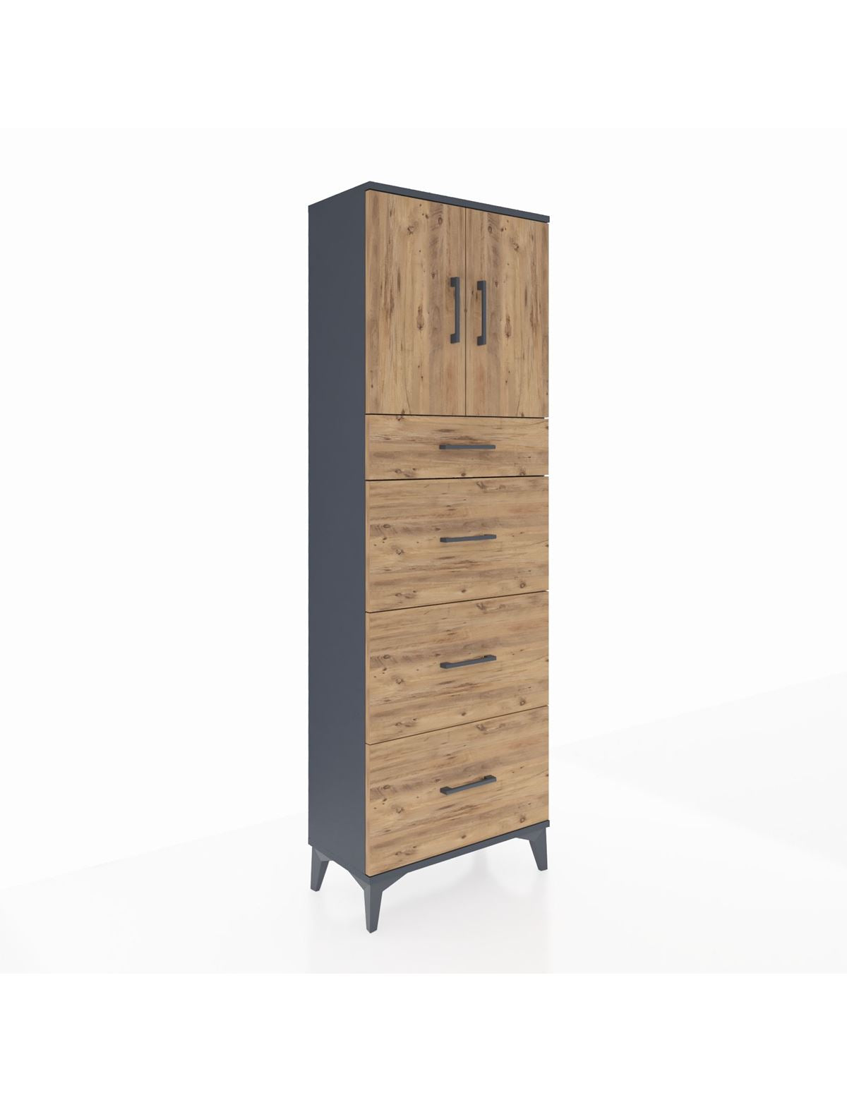 Arges Dolap 2 Raflı 4 Çekmeceli 2 Kapaklı 60x30x182 Antrasit-Çam