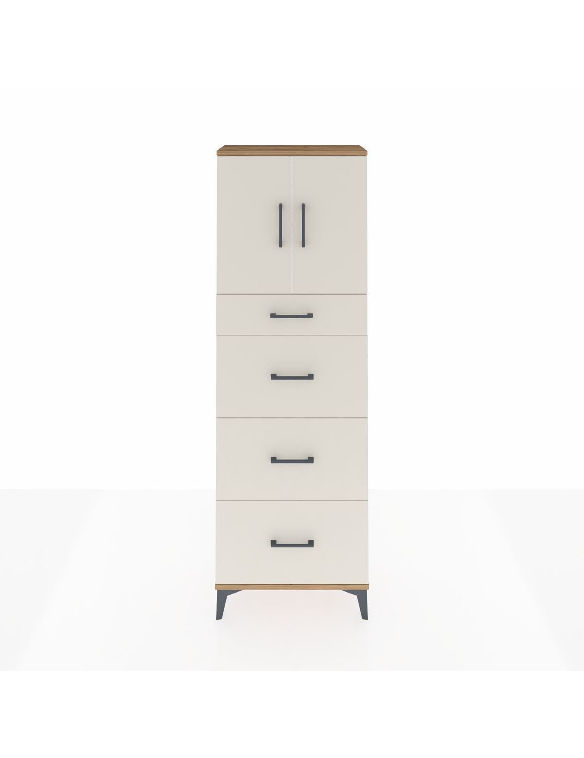 Arges Dolap 2 Raflı 4 Çekmeceli 2 Kapaklı 60x30x182 Çam-Aytaşı