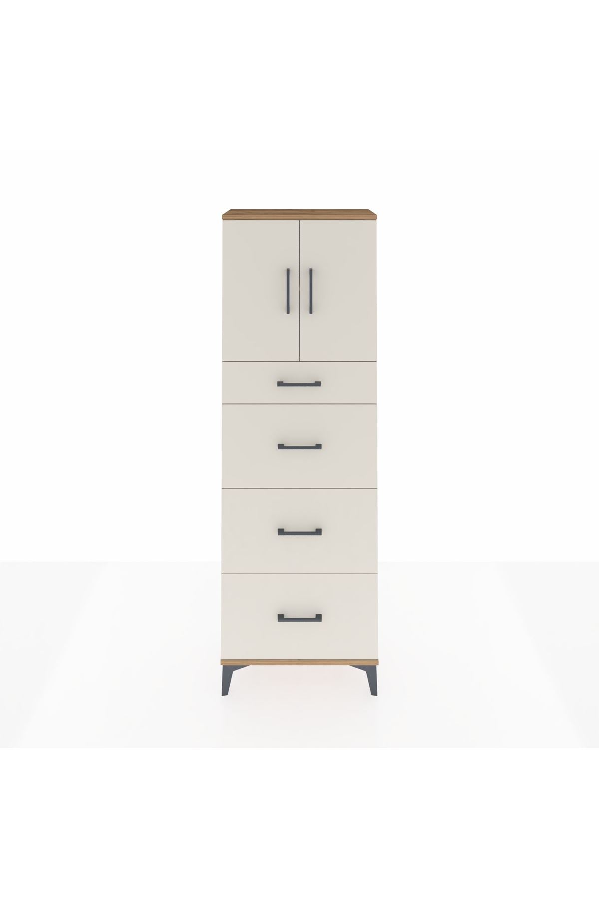 Arges Dolap 2 Raflı 4 Çekmeceli 2 Kapaklı 60x30x182 Çam-Aytaşı