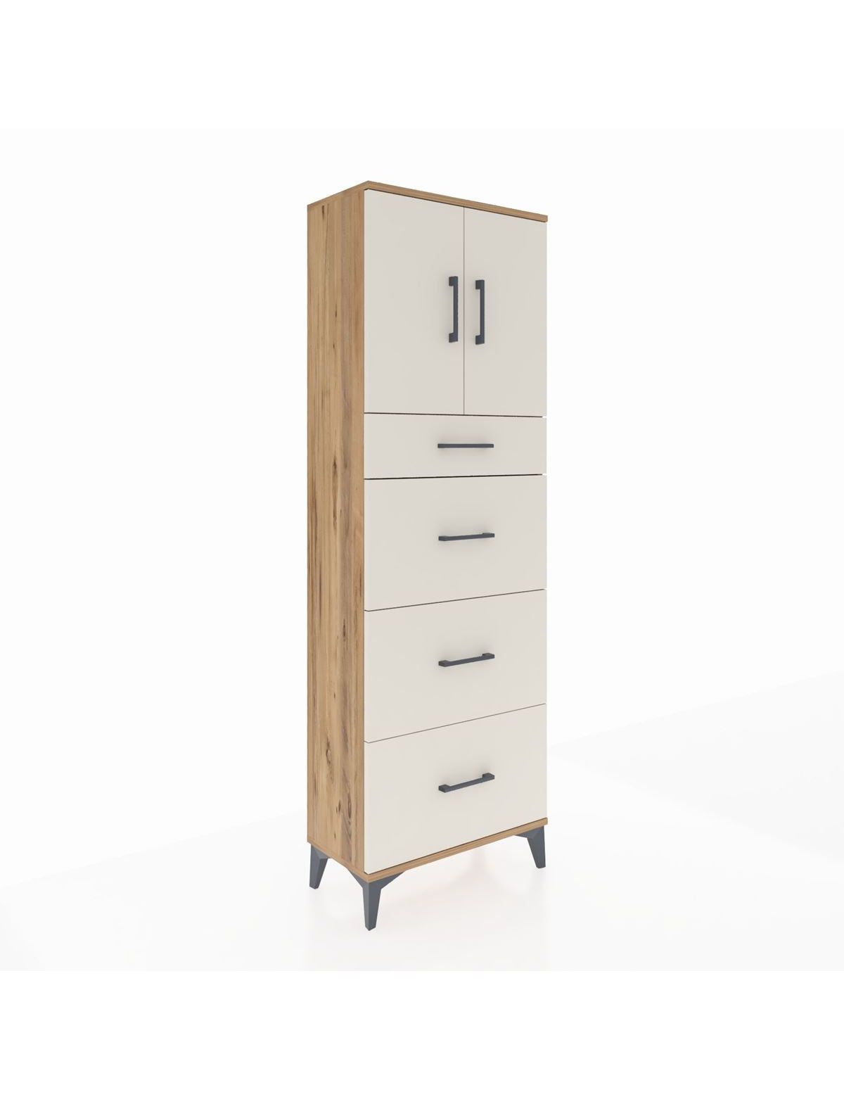 Arges Dolap 2 Raflı 4 Çekmeceli 2 Kapaklı 60x30x182 Çam-Aytaşı