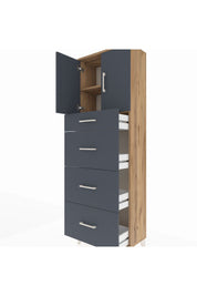 Arges Dolap 2 Raflı 4 Çekmeceli 2 Kapaklı 60x30x182 Çam-Antrasit