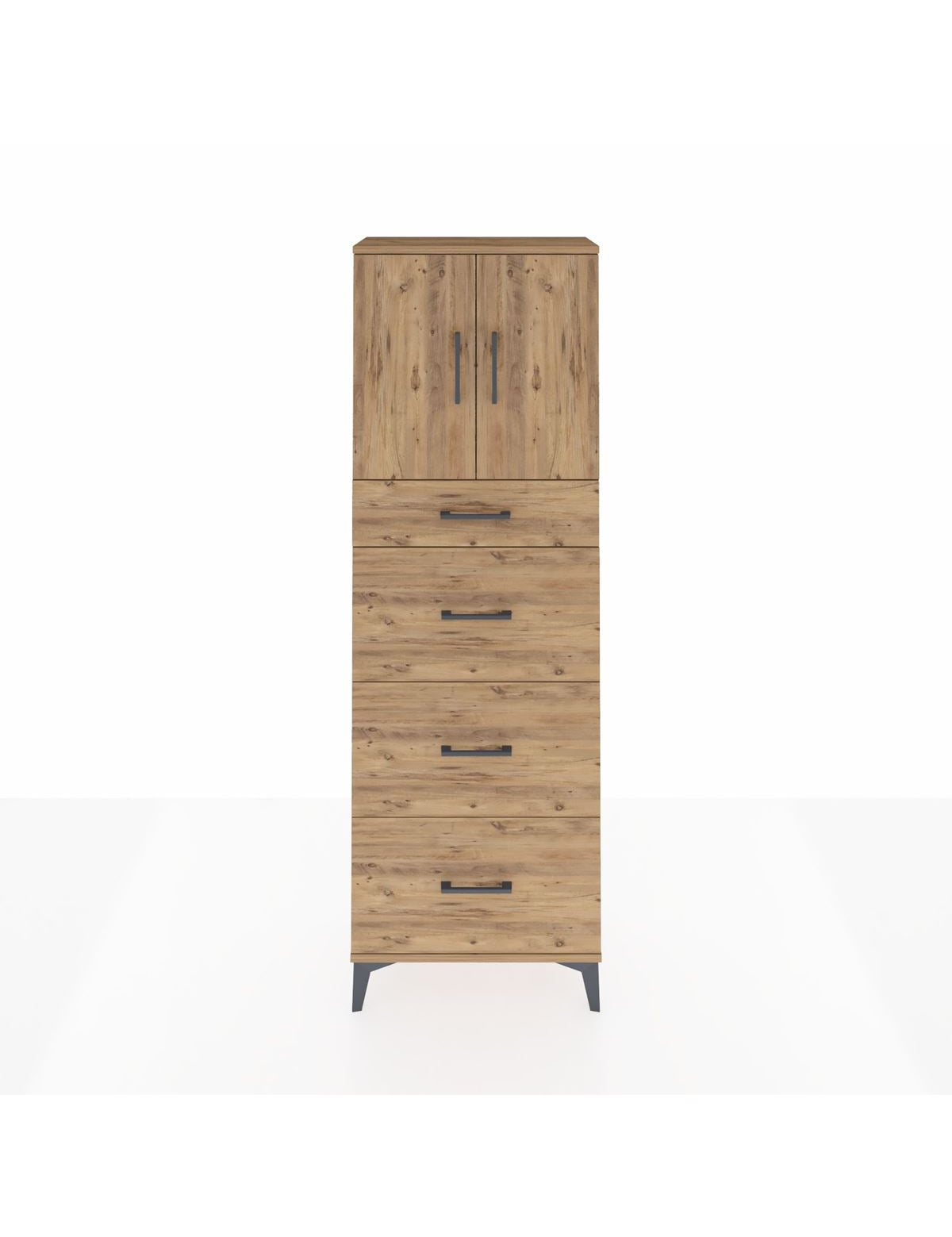 Arges Dolap 2 Raflı 4 Çekmeceli 2 Kapaklı 60x30x182 Çam-Çam