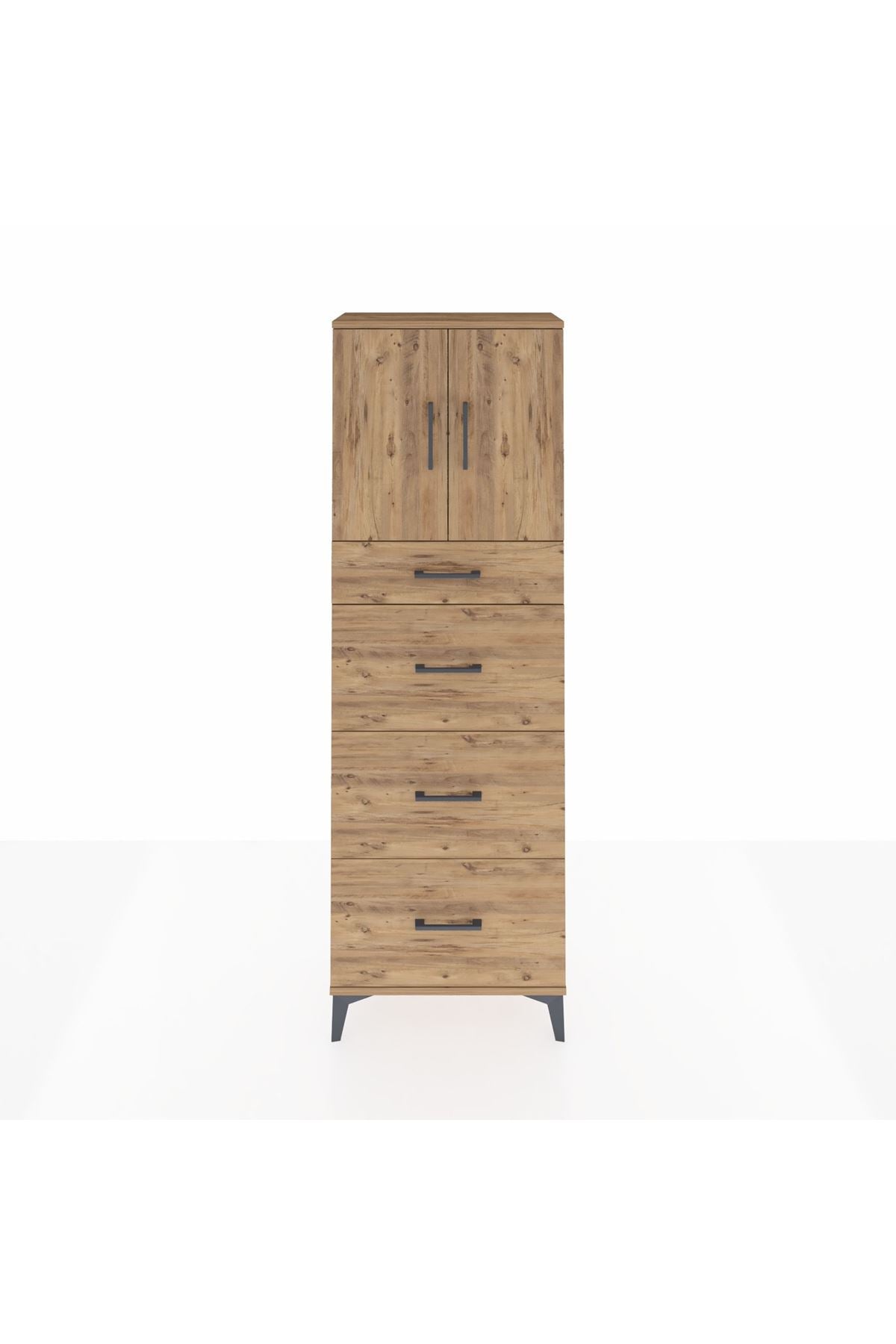 Arges Dolap 2 Raflı 4 Çekmeceli 2 Kapaklı 60x30x182 Çam-Çam