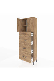 Arges Dolap 2 Raflı 4 Çekmeceli 2 Kapaklı 60x30x182 Çam-Çam