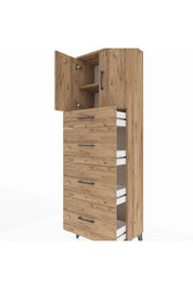 Arges Dolap 2 Raflı 4 Çekmeceli 2 Kapaklı 60x30x182 Çam-Çam