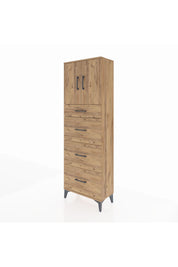 Arges Dolap 2 Raflı 4 Çekmeceli 2 Kapaklı 60x30x182 Çam-Çam