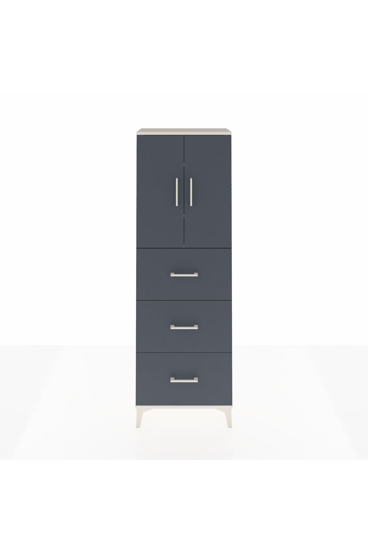 Arges Dolap 3 Raflı 3 Çekmeceli 2 Kapaklı 60x30x182 Aytaşı-Antrasit