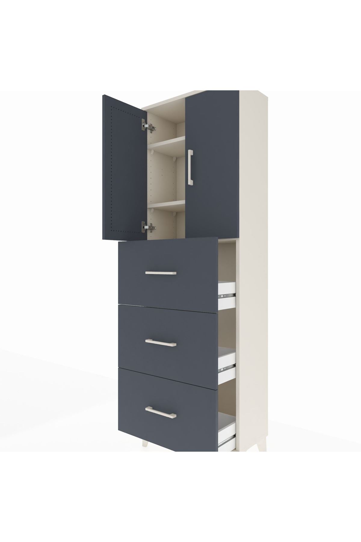 Arges Dolap 3 Raflı 3 Çekmeceli 2 Kapaklı 60x30x182 Aytaşı-Antrasit