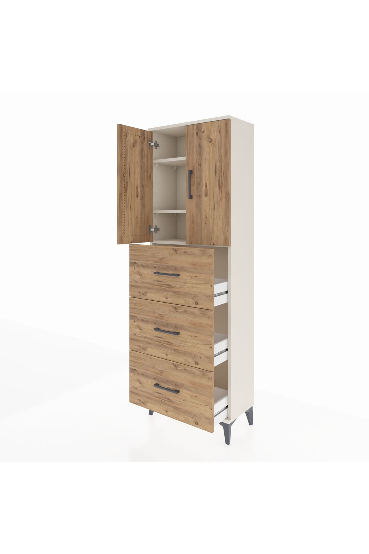 Arges Dolap 3 Raflı 3 Çekmeceli 2 Kapaklı 60x30x182 Aytaşı-Çam