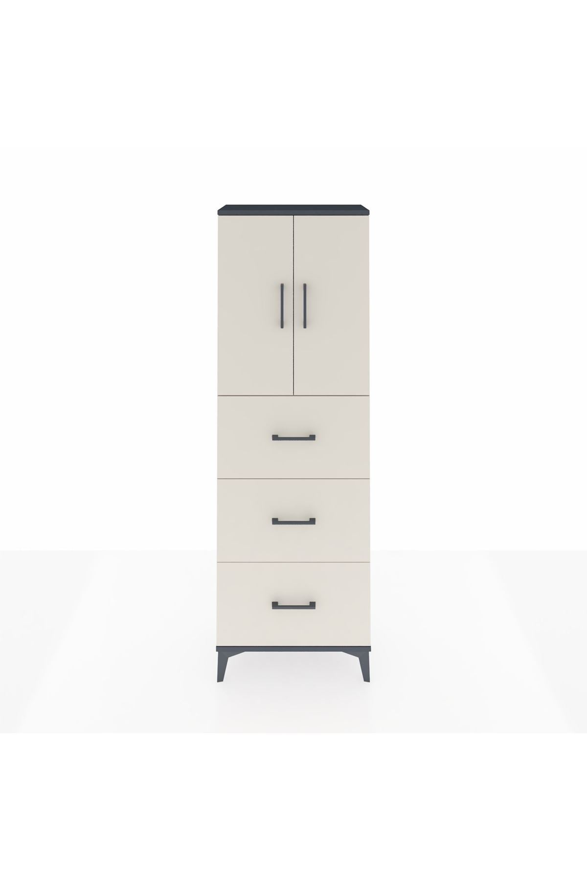 Arges Dolap 3 Raflı 3 Çekmeceli 2 Kapaklı 60x30x182 Antrasit-Aytaşı