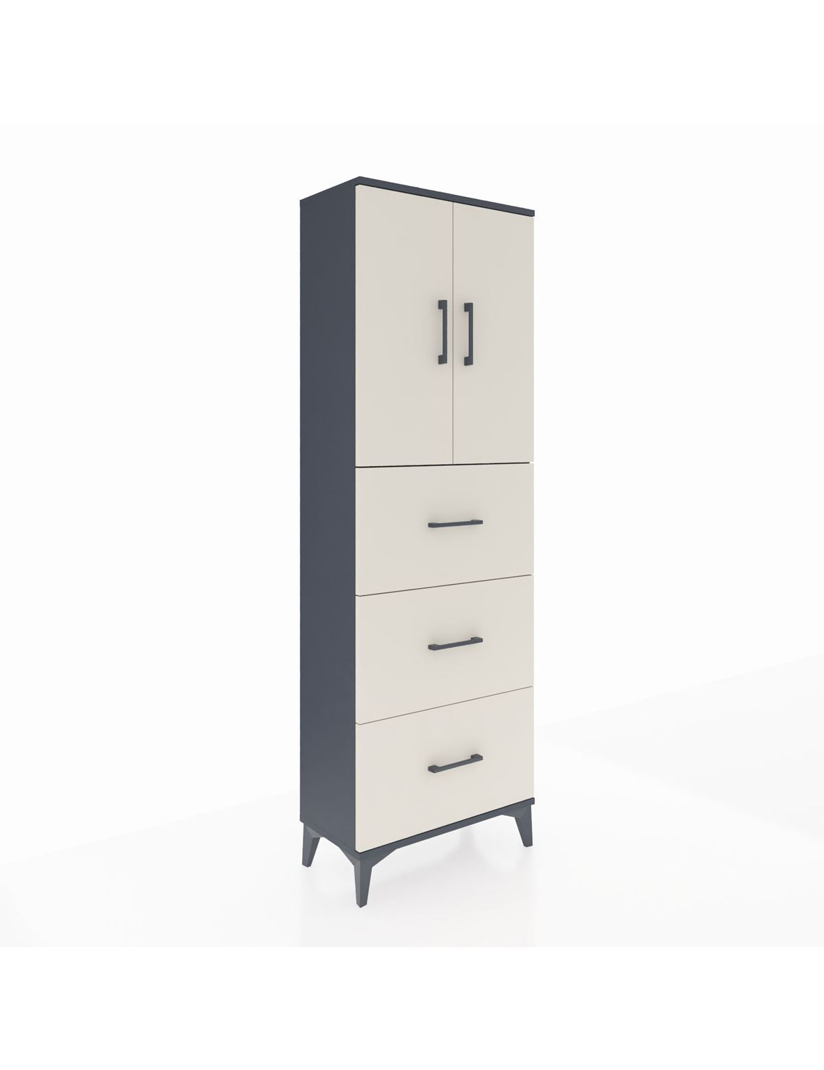 Arges Dolap 3 Raflı 3 Çekmeceli 2 Kapaklı 60x30x182 Antrasit-Aytaşı