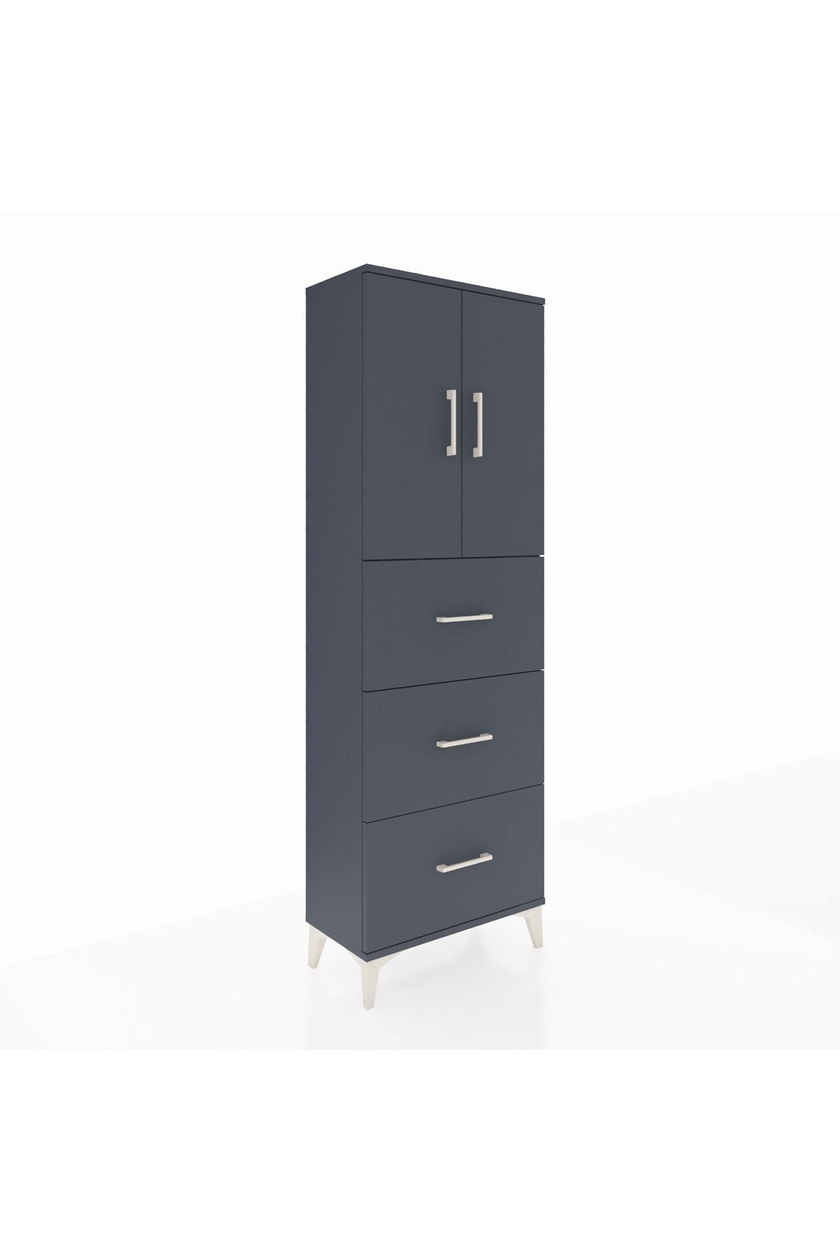 Arges Dolap 3 Raflı 3 Çekmeceli 2 Kapaklı 60x30x182 Antrasit-Antrasit