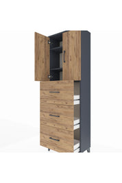 Arges Dolap 3 Raflı 3 Çekmeceli 2 Kapaklı 60x30x182 Antrasit-Çam