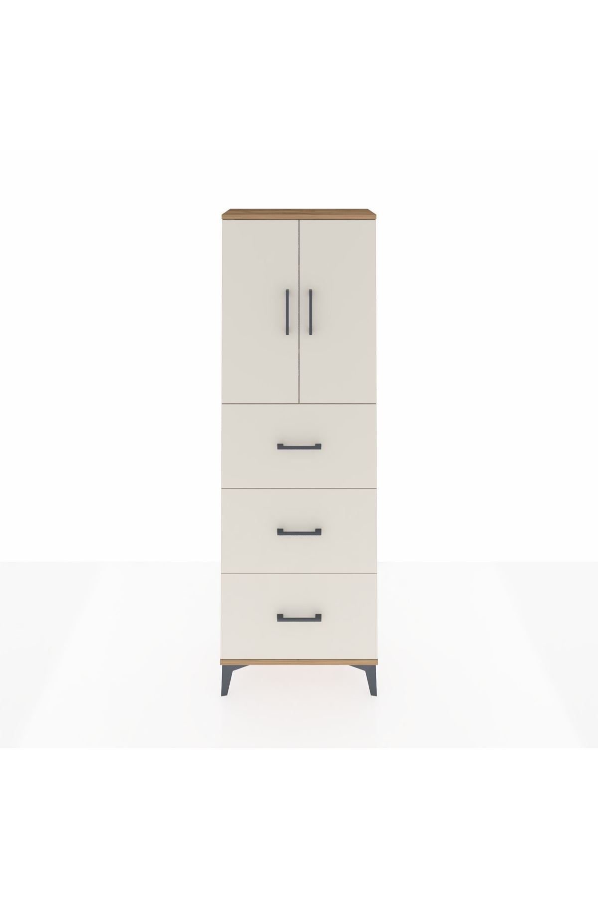 Arges Dolap 3 Raflı 3 Çekmeceli 2 Kapaklı 60x30x182 Çam-Aytaşı