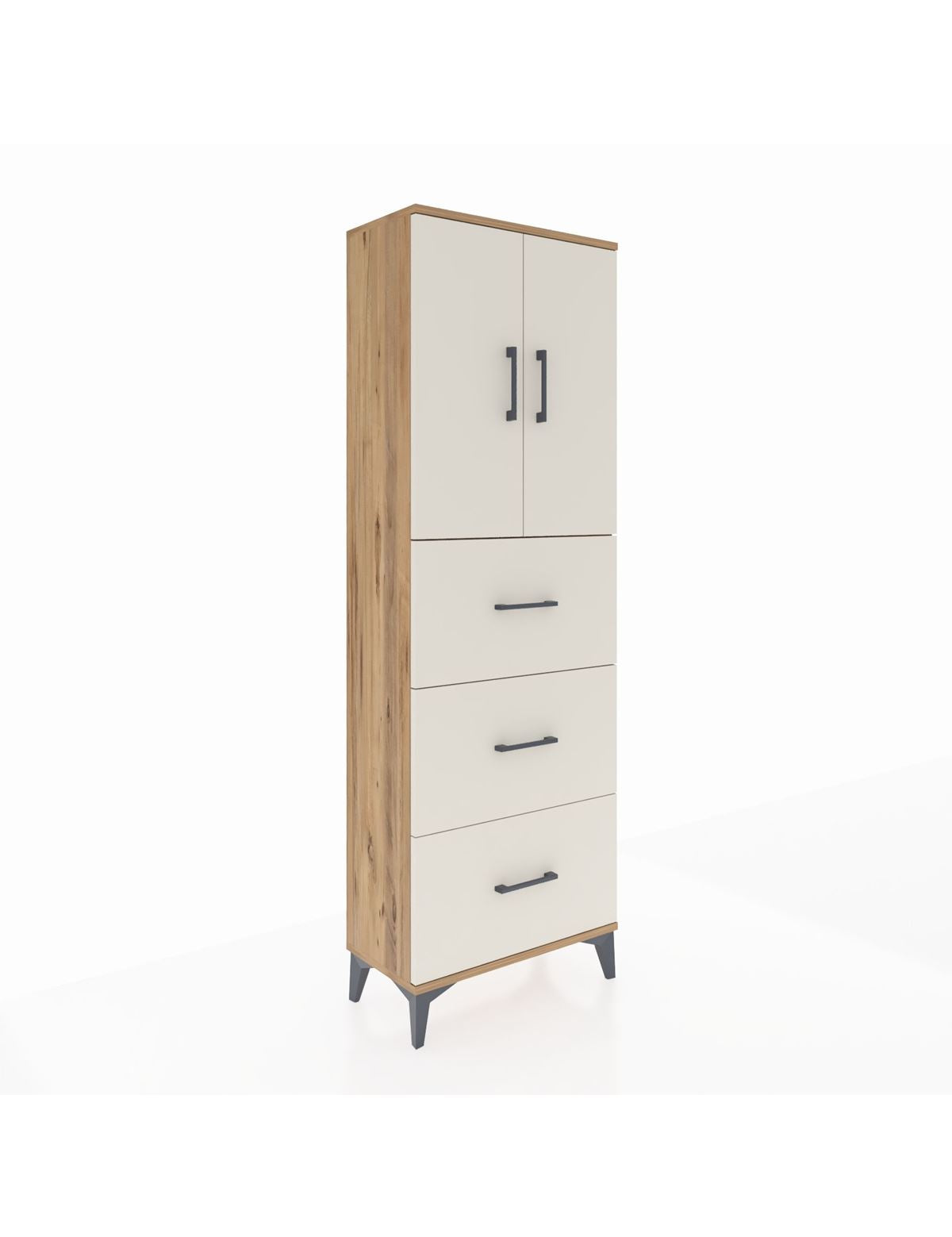 Arges Dolap 3 Raflı 3 Çekmeceli 2 Kapaklı 60x30x182 Çam-Aytaşı