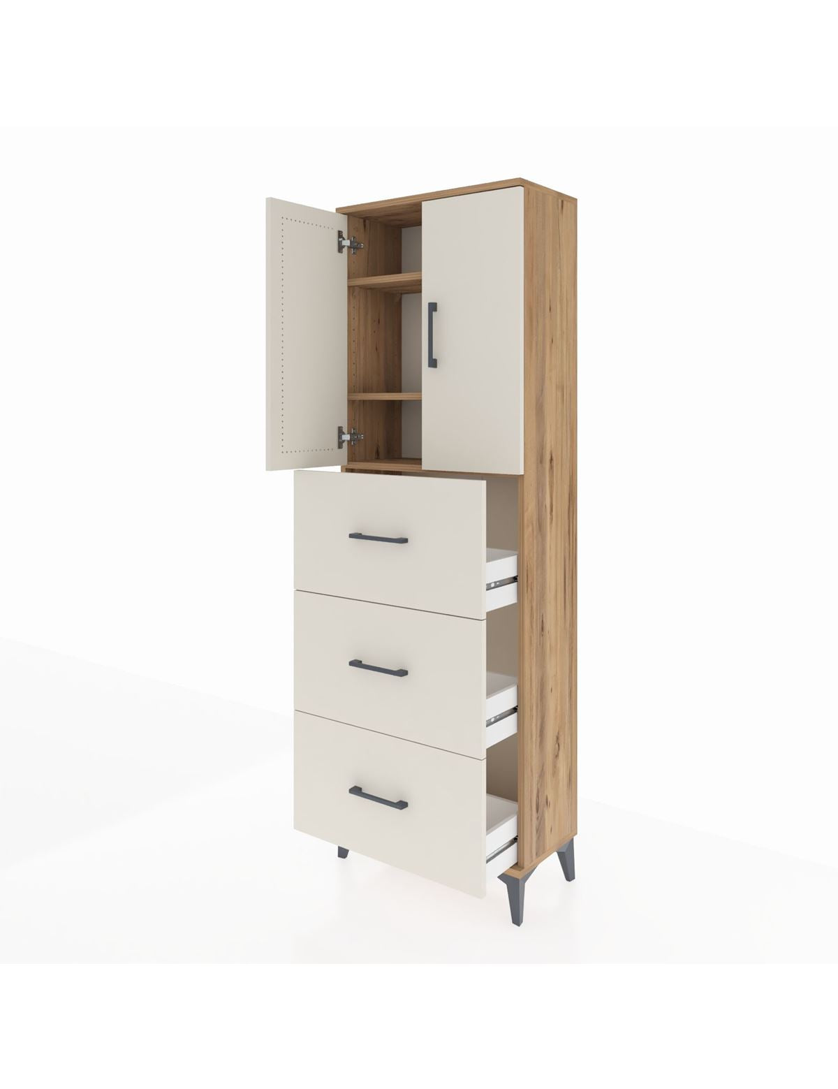 Arges Dolap 3 Raflı 3 Çekmeceli 2 Kapaklı 60x30x182 - S23M024V7A