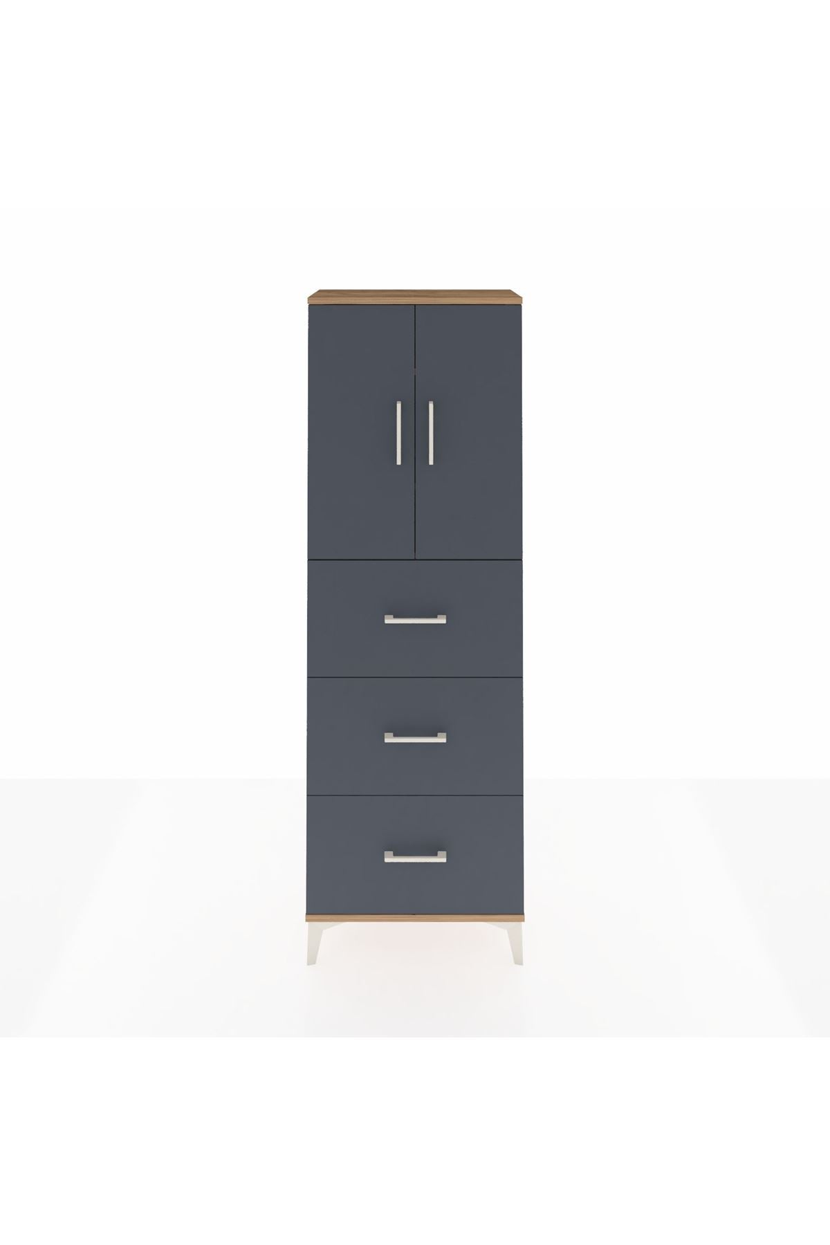 Arges Dolap 3 Raflı 3 Çekmeceli 2 Kapaklı 60x30x182 Çam-Antrasit