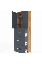 Arges Dolap 3 Raflı 3 Çekmeceli 2 Kapaklı 60x30x182 Çam-Antrasit