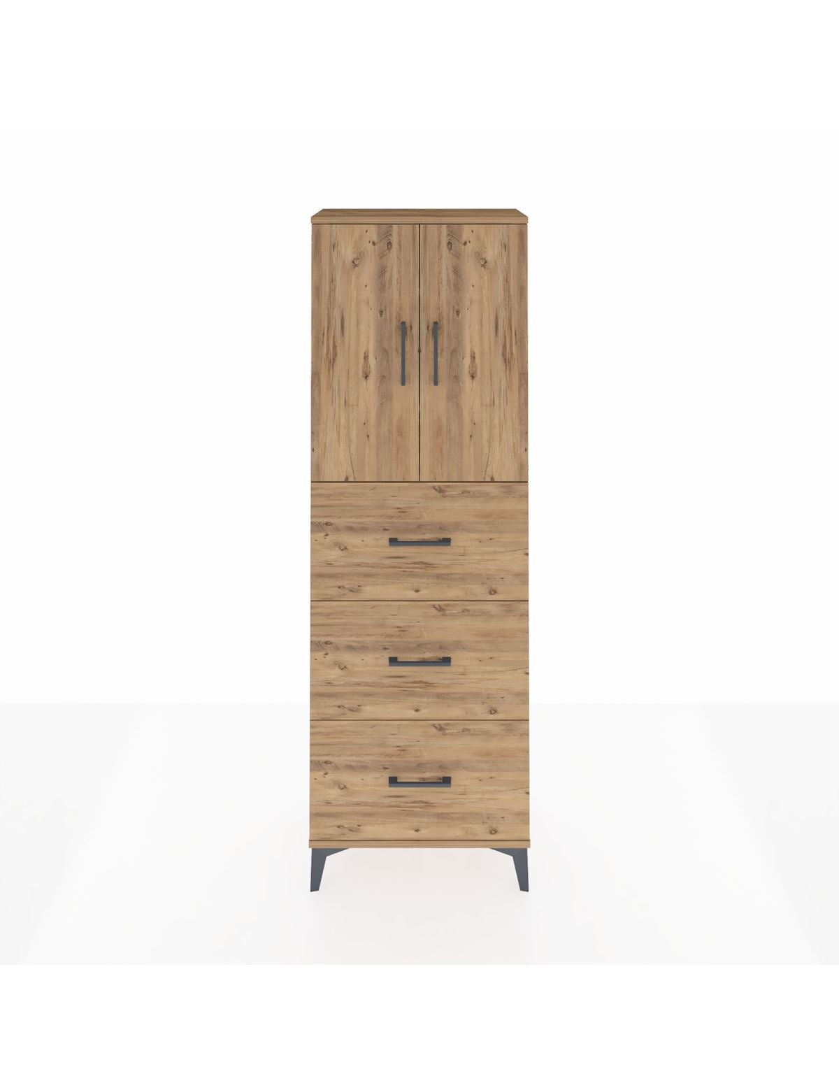 Arges Dolap 3 Raflı 3 Çekmeceli 2 Kapaklı 60x30x182 Çam-Çam