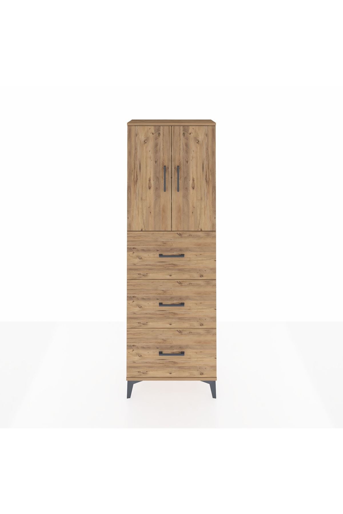 Arges Dolap 3 Raflı 3 Çekmeceli 2 Kapaklı 60x30x182 Çam-Çam