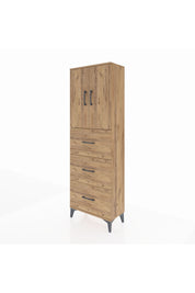 Arges Dolap 3 Raflı 3 Çekmeceli 2 Kapaklı 60x30x182 Çam-Çam