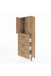 Arges Dolap 3 Raflı 3 Çekmeceli 2 Kapaklı 60x30x182 Çam-Çam