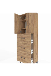 Arges Dolap 3 Raflı 3 Çekmeceli 2 Kapaklı 60x30x182 Çam-Çam